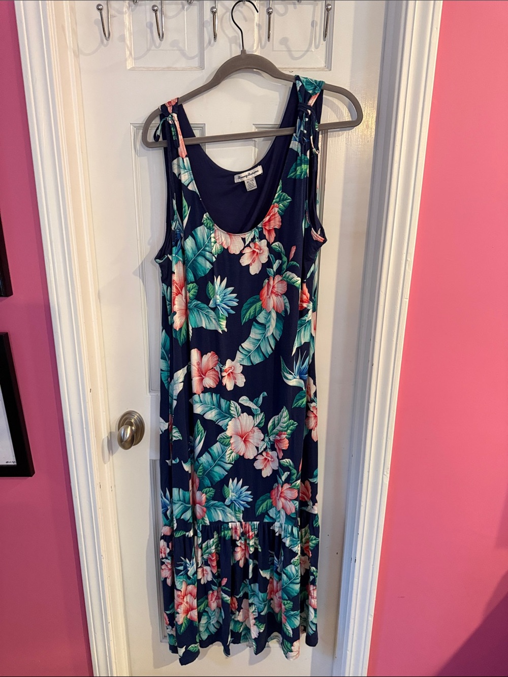 Tommy Bahama Navy Tropical Floral Maxi Dress with Pink & Green Accents
